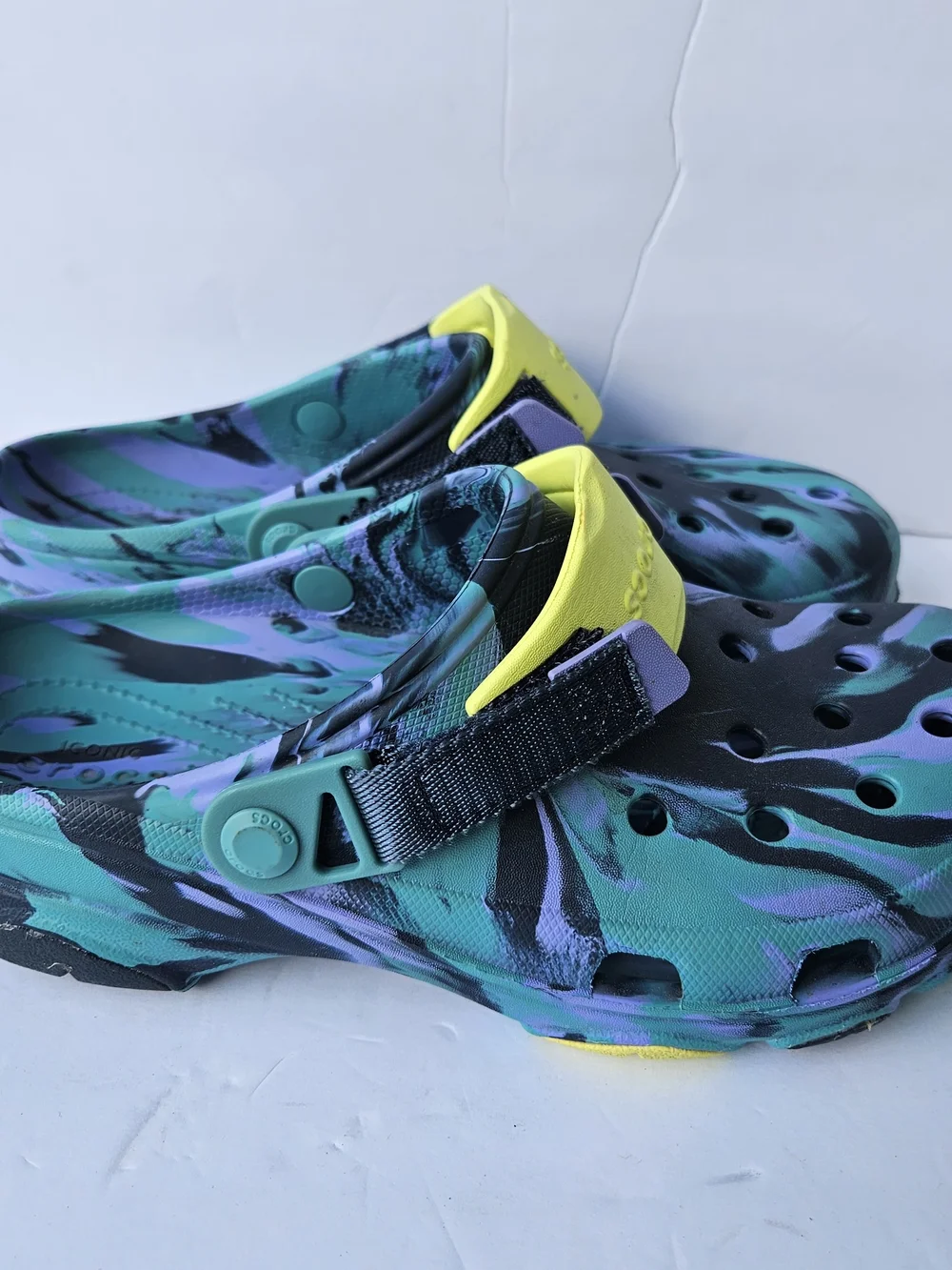 Crocs Men's Classic All Terrain Clog Black Teal Purple Marbled Yellow Strap